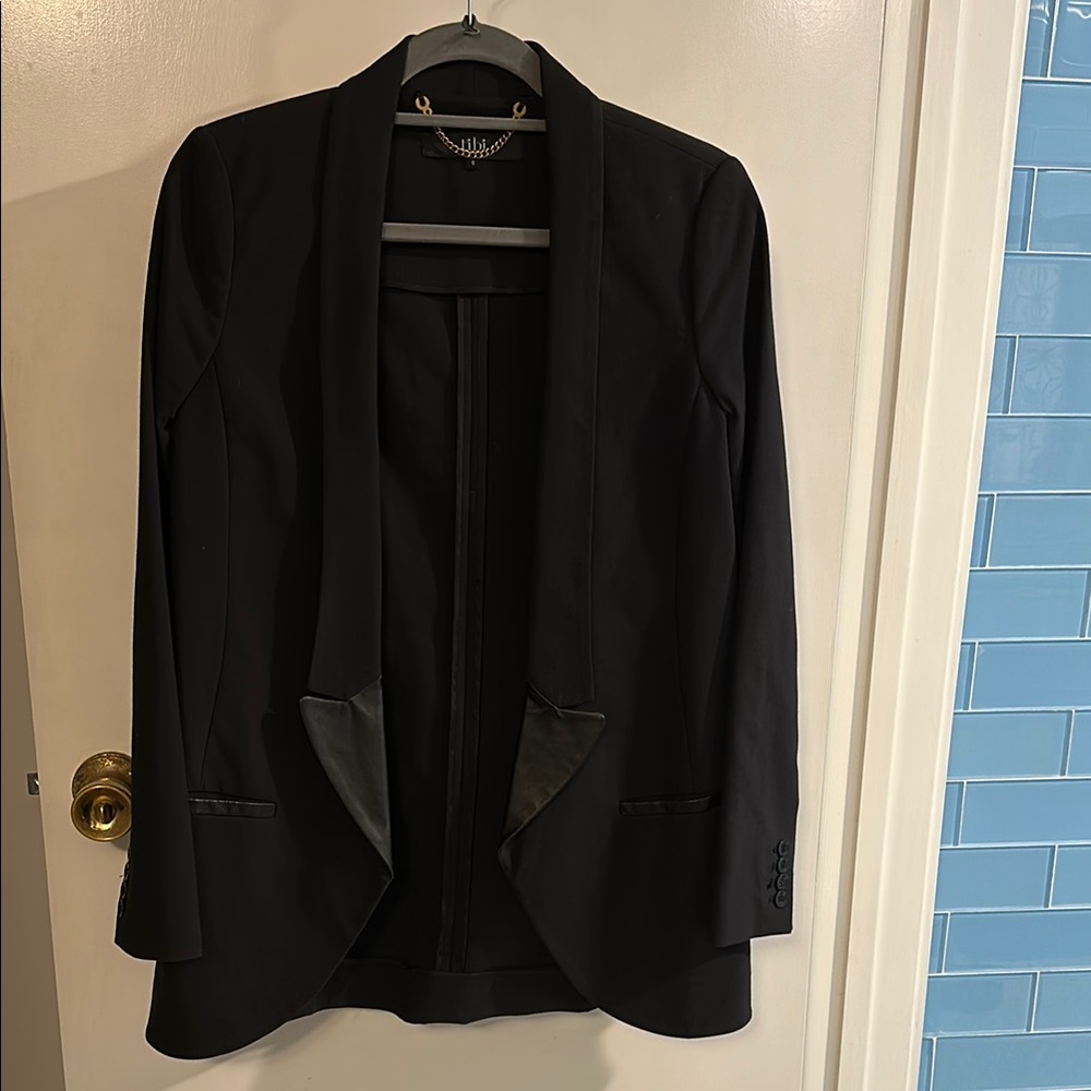Tibi Black Blazer with Shawl Collar and Knit Material